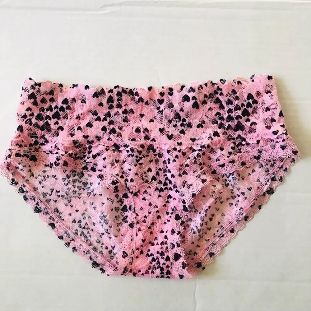 New Victoria Secret Pink & Black Floating Heart Lace Hip huggers XS